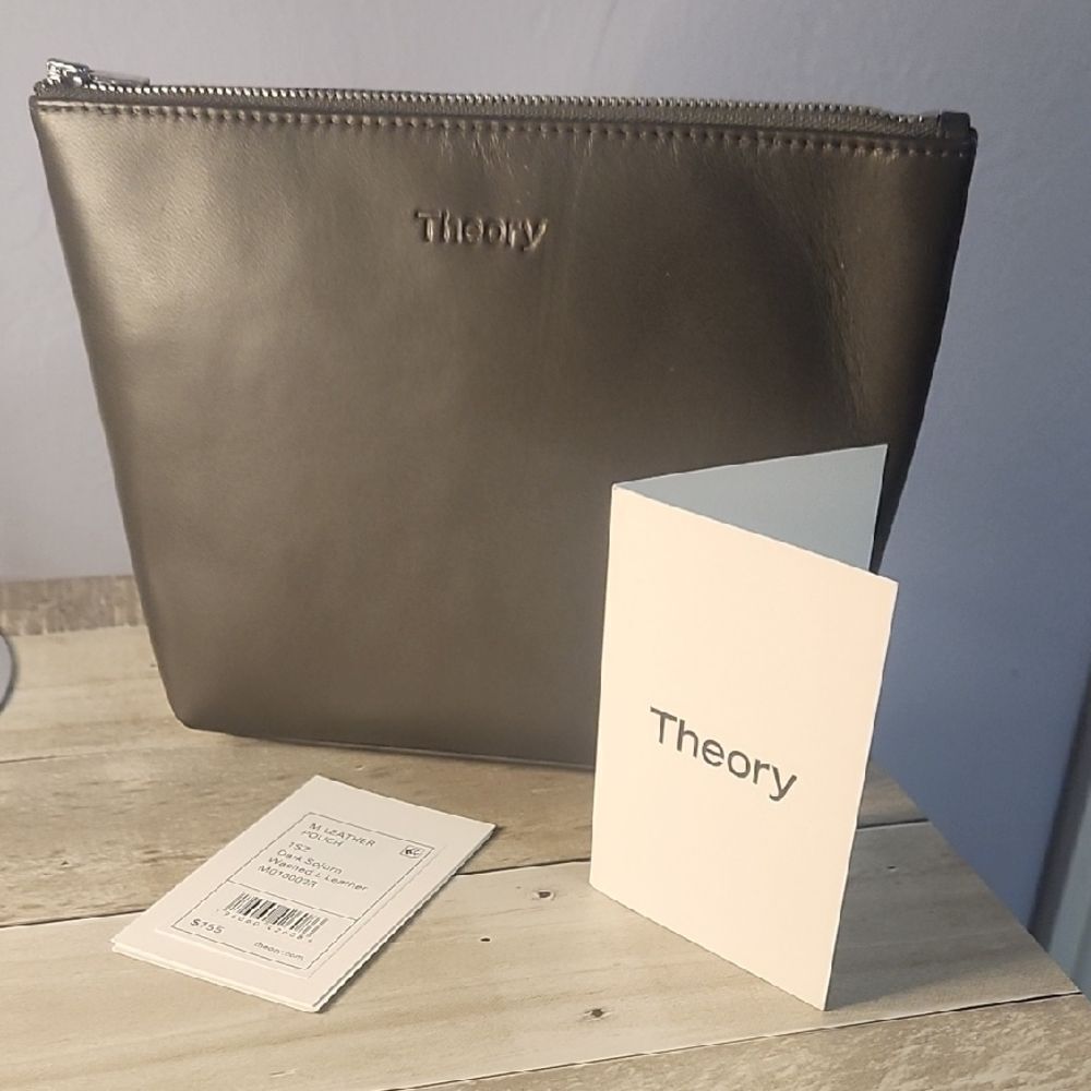 Theory Men's Dark Gray Leather Toiletry Bag
